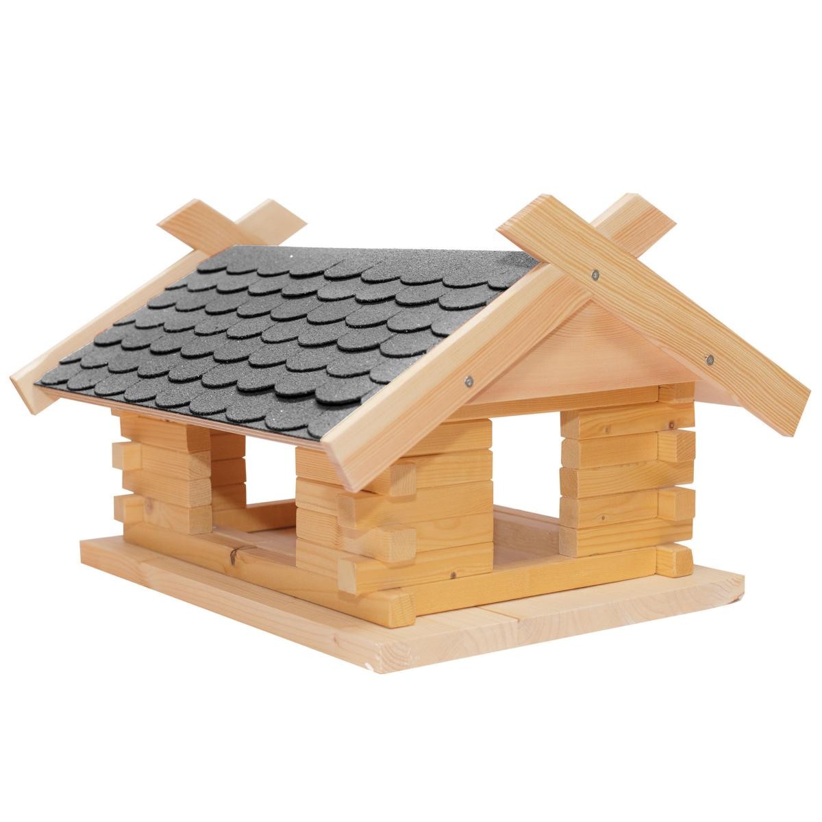 Vogelhaus mit Mini-Dachschindeln Bausatz (groß), Biberschwanz - Grau