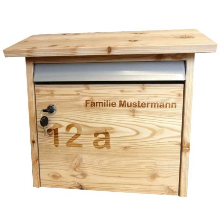 Personalisierter Briefkasten aus Lärchenholz mit Gravur, handgemacht in Bayern (WfbM)--werky