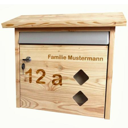 Personalisierter Briefkasten aus Lärchenholz mit Gravur, handgemacht in Bayern (WfbM)--werky