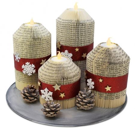 Adventskranz aus Papier - Origami-Adventskerzen-Set auf handbemalter Schallplatte-Pommerscher Diakonieverein-werky