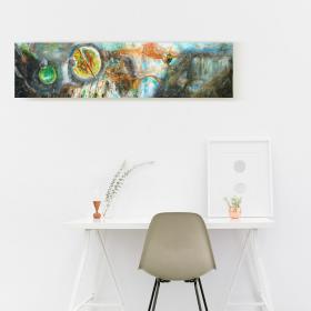 Acryl-Malerei auf Leinwand "Der Weltenwanderer", Galaxie, Unikat, 41 x 170 cm-Pommerscher Diakonieverein-werky