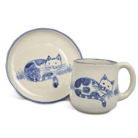 Kleines Kinder-Gedeck aus Keramik mit Motiv "Katze"-Pommerscher Diakonieverein-werky
