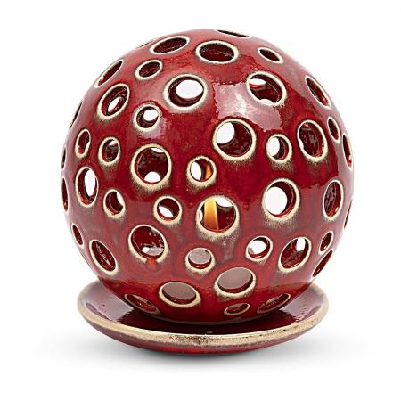 Leuchterkugel aus Keramik für Teelichter, 2-Loch-Muster (Rot)-Pommerscher Diakonieverein-werky
