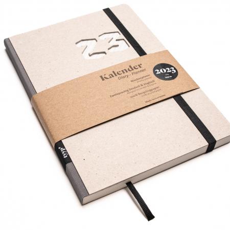 Nachhaltiger Taschenkalender 2023 aus 100 % Recyclingpapier „Design Kalender“ Öko-Grau-Carbon-tyyp-werky
