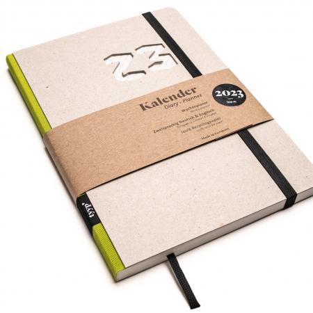 Nachhaltiger Taschenkalender 2023 aus 100 % Recyclingpapier „Design Kalender“ Öko-Limetten-Grün-tyyp-werky