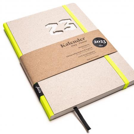 Nachhaltiger Taschenkalender 2023 aus 100 % Recyclingpapier „Design Kalender“ - Öko-Neon-Gelb-tyyp-werky