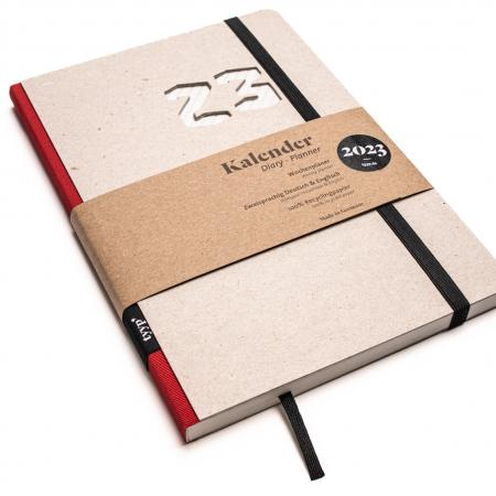 Nachhaltiger Taschenkalender 2023 aus 100 % Recyclingpapier „Design Kalender“ Öko-Rot-tyyp-werky