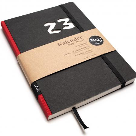 Nachhaltiger Taschenkalender 2023 aus 100 % Recyclingpapier „Design Kalender“ Schwarz-Rot-tyyp-werky