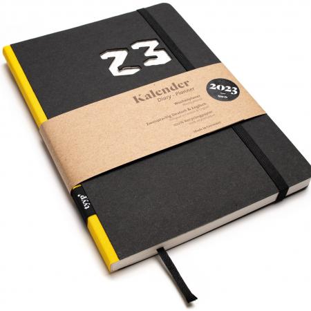 Nachhaltiger Taschenkalender 2023 aus 100 % Recyclingpapier „Design Kalender“ Schwarz-Gelb-tyyp-werky