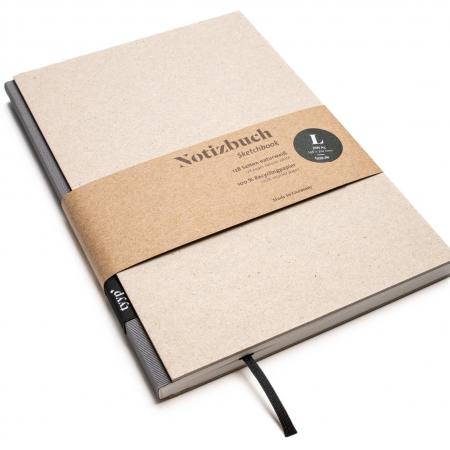 Handgemachtes Design-Notizbuch A5 aus 100 % Recyclingpapier „BerlinBook“ - Carbon Grau - Recyclingkarton-tyyp-werky