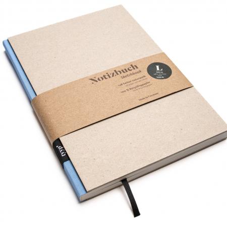 Handgemachtes Design-Notizbuch A5 aus 100 % Recyclingpapier „BerlinBook“ - HellBlau - Recyclingkarton-tyyp-werky