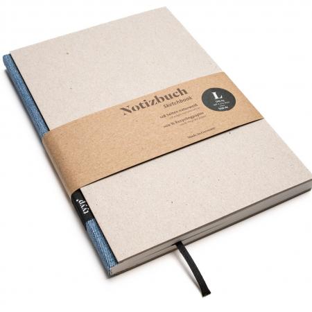 Handgemachtes Design-Notizbuch A5 aus 100 % Recyclingpapier „BerlinBook“ - Jeans Blau - Recyclingkarton-tyyp-werky