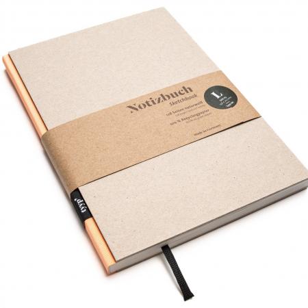 Handgemachtes Design-Notizbuch A5 aus 100 % Recyclingpapier „BerlinBook“ - Lachsfarben - Recyclingkarton-tyyp-werky