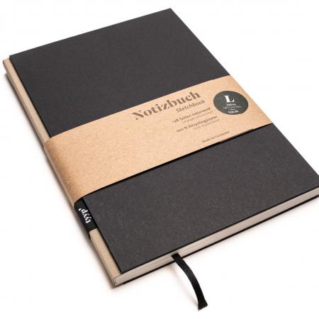 Handgemachtes Design-Notizbuch A5 aus 100 % Recyclingpapier „BerlinBook“ - Latte Braun/Schwarz-tyyp-werky