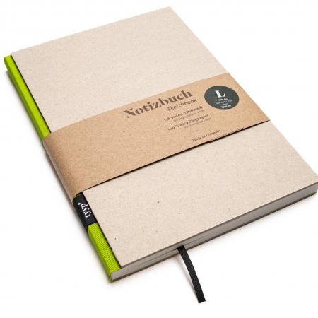 Handgemachtes Design-Notizbuch A5 aus 100 % Recyclingpapier „BerlinBook“ - Limetten Grün - Recyclingkarton-tyyp-werky