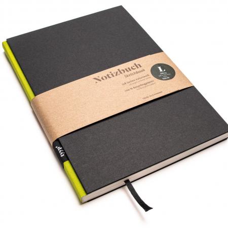 Handgemachtes Design-Notizbuch A5 aus 100 % Recyclingpapier „BerlinBook“ - Limetten Grün/Schwarz-tyyp-werky