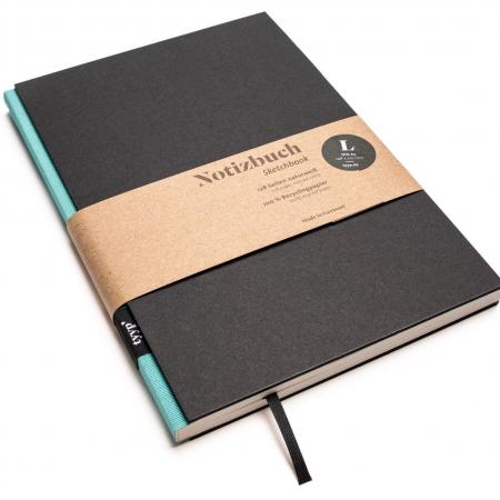 Handgemachtes Design-Notizbuch A5 aus 100 % Recyclingpapier „BerlinBook“ - Maldive Blau/Schwarz-tyyp-werky
