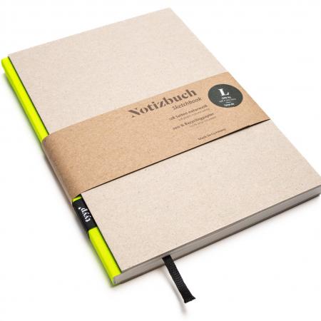 Handgemachtes Design-Notizbuch A5 aus 100 % Recyclingpapier „BerlinBook“ - Neon Gelb - Recyclingkarton-tyyp-werky