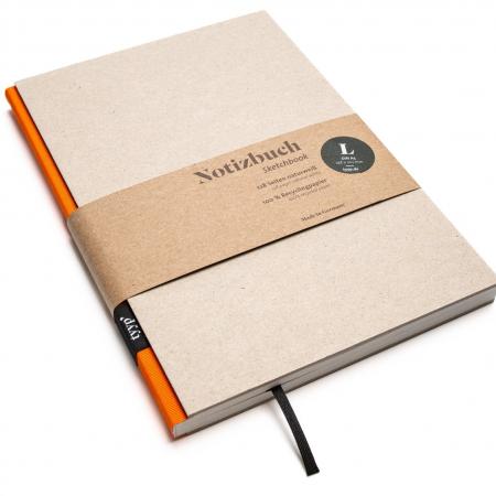 Handgemachtes Design-Notizbuch A5 aus 100 % Recyclingpapier „BerlinBook“ - Orange - Recyclingkarton-tyyp-werky