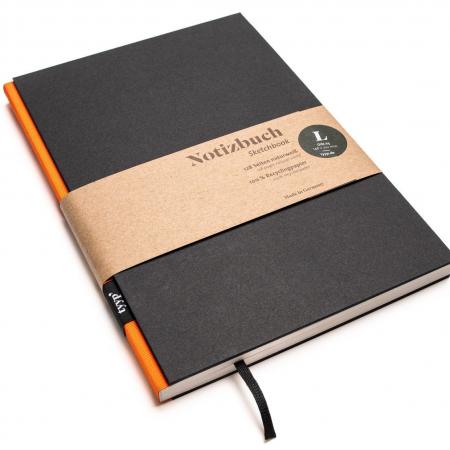 Handgemachtes Design-Notizbuch A5 aus 100 % Recyclingpapier „BerlinBook“ - Orange/Schwarz-tyyp-werky