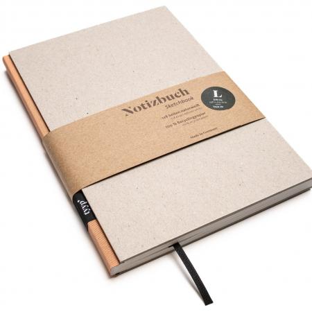 Handgemachtes Design-Notizbuch A5 aus 100 % Recyclingpapier „BerlinBook“ - Pfirsichfarben - Recyclingkarton-tyyp-werky