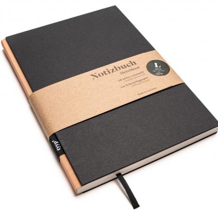 Handgemachtes Design-Notizbuch A5 aus 100 % Recyclingpapier „BerlinBook“ - Pfirsichfarben/Schwarz-tyyp-werky