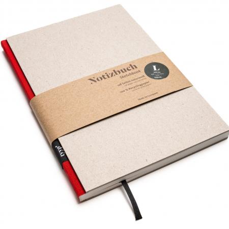 Handgemachtes Design-Notizbuch A5 aus 100 % Recyclingpapier „BerlinBook“ - Rot - Recyclingkarton-tyyp-werky