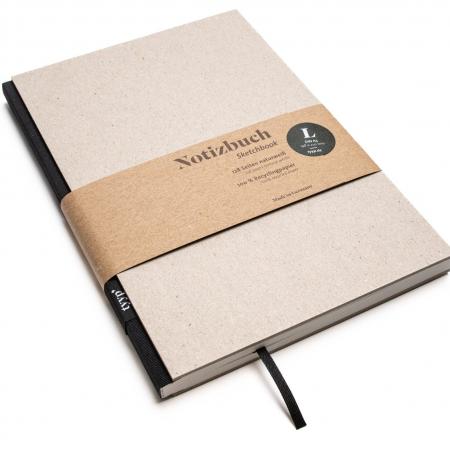 Handgemachtes Design-Notizbuch A5 aus 100 % Recyclingpapier „BerlinBook“ - Schwarz - Recyclingkarton-tyyp-werky