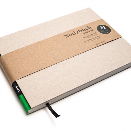 Handgemachtes Skizzenbuch A5, Querformat aus 100 % Recyclingpapier „BerlinBook“ - Grün/Recyclingkarton-tyyp-werky