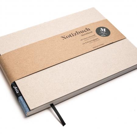 Handgemachtes Skizzenbuch A5, Querformat aus 100 % Recyclingpapier „BerlinBook“ - Jeans Blau/Recyclingkarton-tyyp-werky