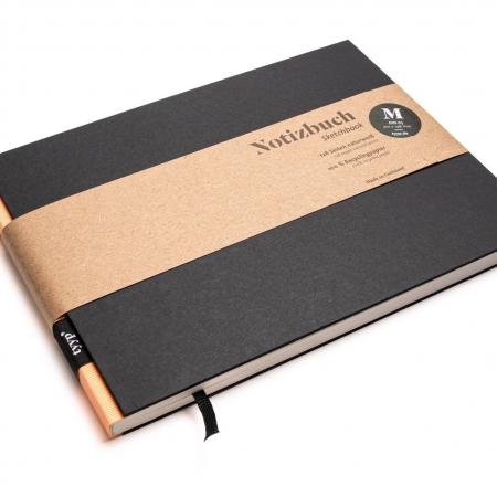 Handgemachtes Skizzenbuch A5, Querformat aus 100 % Recyclingpapier „BerlinBook“ - Lachsfarben - Schwarz-tyyp-werky