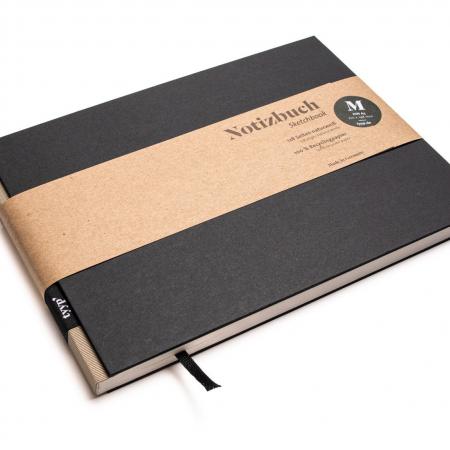 Handgemachtes Skizzenbuch A5, Querformat aus 100 % Recyclingpapier „BerlinBook“ - Latte - Schwarz-tyyp-werky