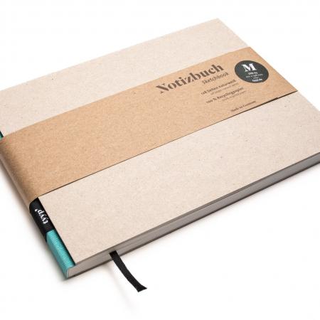 Handgemachtes Skizzenbuch A5, Querformat aus 100 % Recyclingpapier „BerlinBook“ - Maldive Blau/Recyclingkarton-tyyp-werky