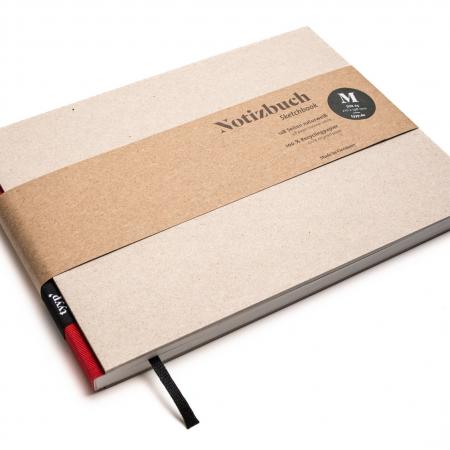 Handgemachtes Skizzenbuch A5, Querformat aus 100 % Recyclingpapier „BerlinBook“ - Rot/Recyclingkarton-tyyp-werky