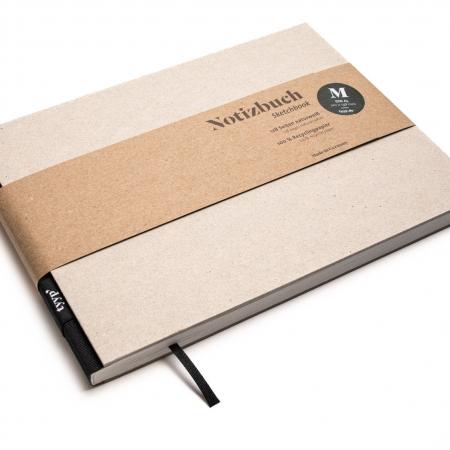 Handgemachtes Skizzenbuch A5, Querformat aus 100 % Recyclingpapier „BerlinBook“ - Schwarz/Recyclingkarton-tyyp-werky