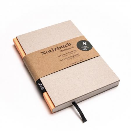 Handgemachtes kleines Design-Notizbuch aus 100 % Recyclingpapier „BerlinBook“ - Lachsfarben/Recyclingkarton-tyyp-werky