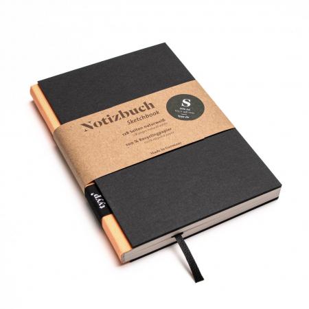 Handgemachtes kleines Design-Notizbuch aus 100 % Recyclingpapier „BerlinBook“ - Lachsfarben/Schwarz-tyyp-werky