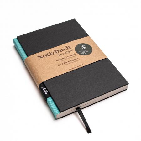 Handgemachtes kleines Design-Notizbuch aus 100 % Recyclingpapier „BerlinBook“ - Maldive Blau/Schwarz-tyyp-werky