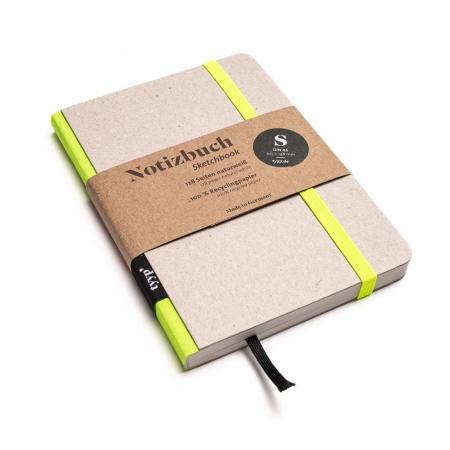 Handgemachtes Design-Notizbuch A6 aus 100 % Recyclingpapier „Klassik“ - Neon Gelb - Recyclingkarton-tyyp-werky