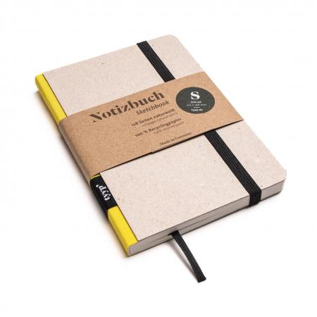 Handgemachtes Design-Notizbuch A6 aus 100 % Recyclingpapier „Klassik“ - Zitronengelb - Recyclingkarton-tyyp-werky