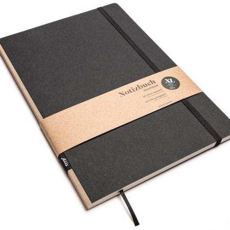 Handgemachtes Design-Notizbuch A4 aus 100 % Recyclingpapier „Klassik“ - Latte Braun - Schwarz-tyyp-werky