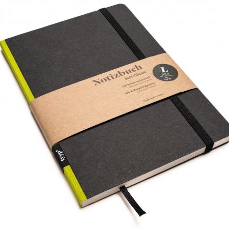 Handgemachtes Design-Notizbuch A5 aus 100 % Recyclingpapier „Klassik“ - Limette Grün - Schwarz-tyyp-werky