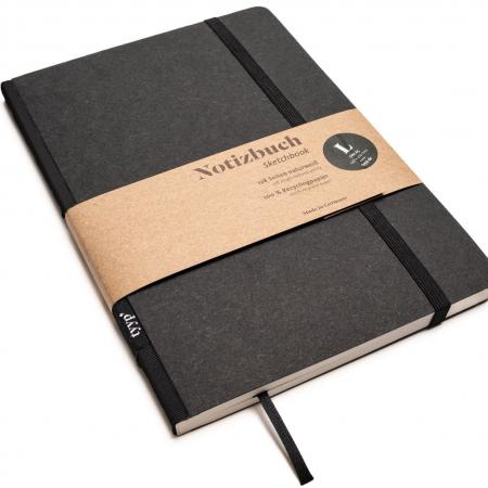 Handgemachtes Design-Notizbuch A5 aus 100 % Recyclingpapier „Klassik“ - Schwarz - Schwarz-tyyp-werky