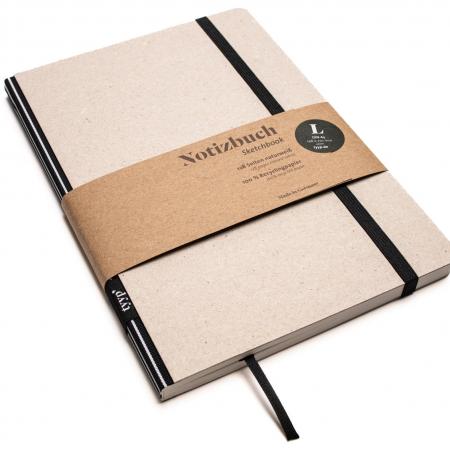 Handgemachtes Design-Notizbuch A5 aus 100 % Recyclingpapier „Klassik“ - Schwarz weiß gestreift - Recyclingkarton-tyyp-werky