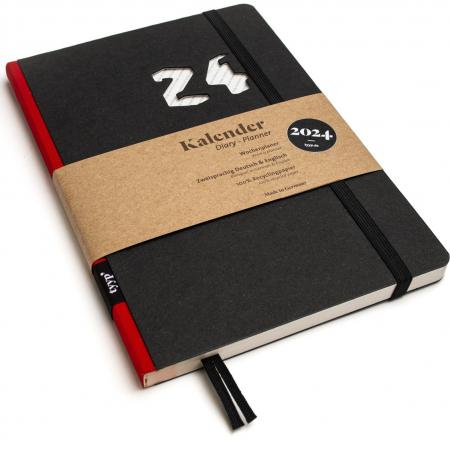 Nachhaltiger Taschenkalender 2024 aus 100 % Recyclingpapier „Design Kalender“ Rot--werky