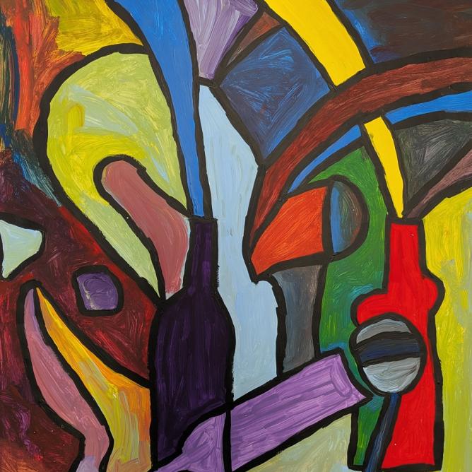 Acryl auf Papier, "Die Feier" (2024), 84x59cm--werky