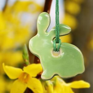 Osterhasen-Anhänger-Set aus Keramik, 5-teilig mit Bändchen--werky