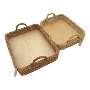 Handgemachtes Servier - Tablett geflochten aus Weide mit Holzboden, klein - Creme-Manufact Korbflechterei - ONLINESHOP-werky