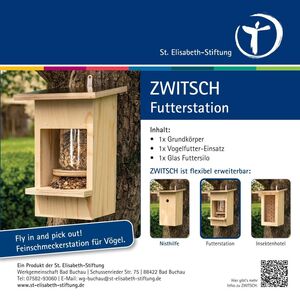 Zwitsch Vogelfutterhaus / Futterstation mit herausnehmbaren Glas-Silobehälter - modular erweiterbar--werky