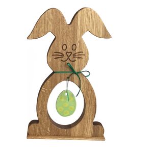 Osterhase mit grünem Keramikei und gelben Punkten--werky